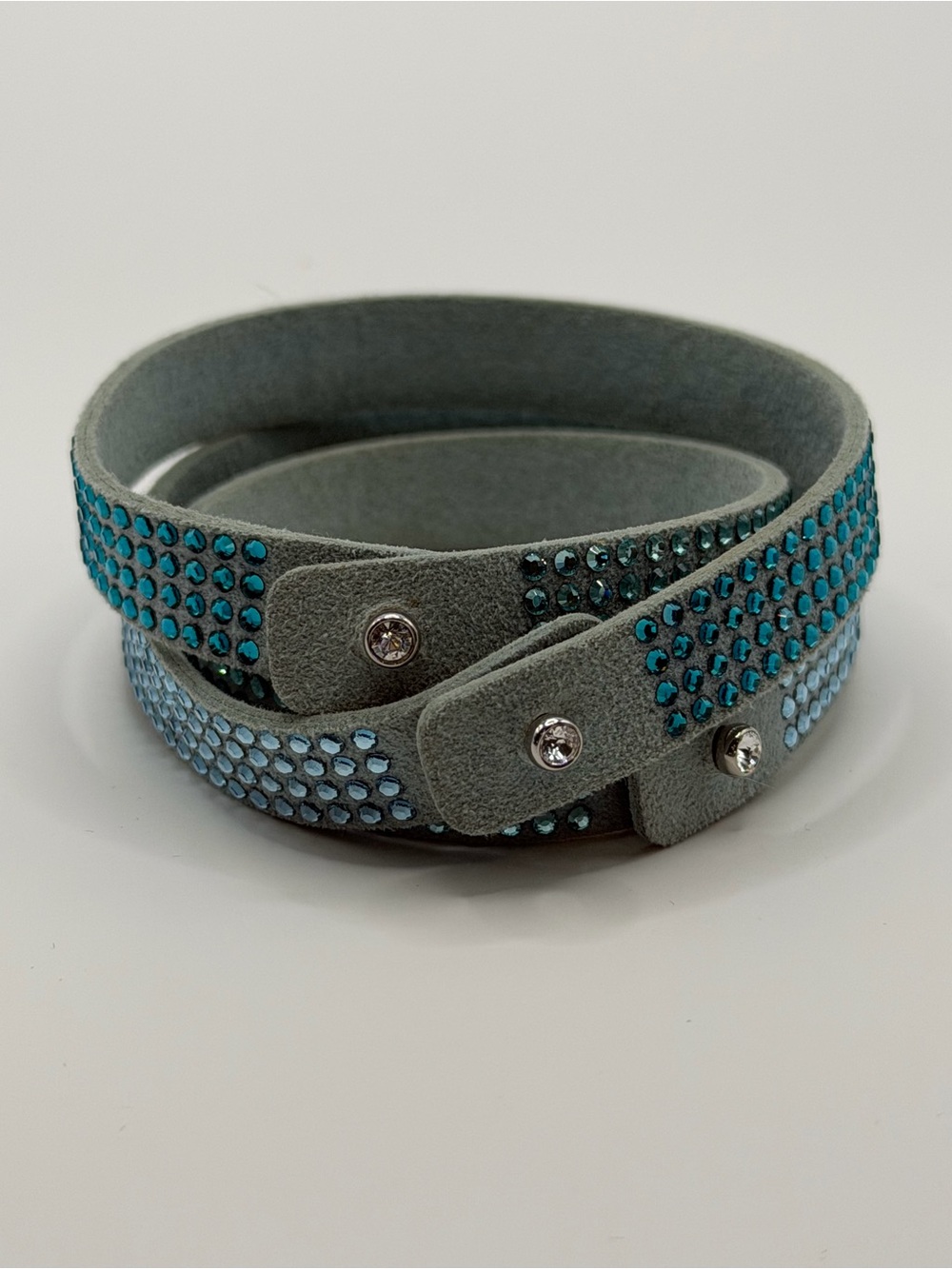 Vegan Suede Tri-Wrap Bracelet with Blue Crystal Accents